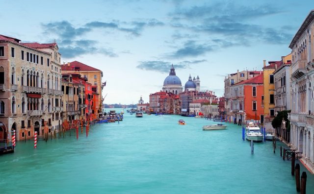 VENICE ITALY - NOV 13 2014: Grand Canal in Venice Italy. The canale grande is the main transportation canal in Venice.